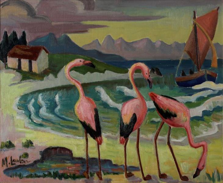 Flamingos on the Beach, by Maggie Laubser